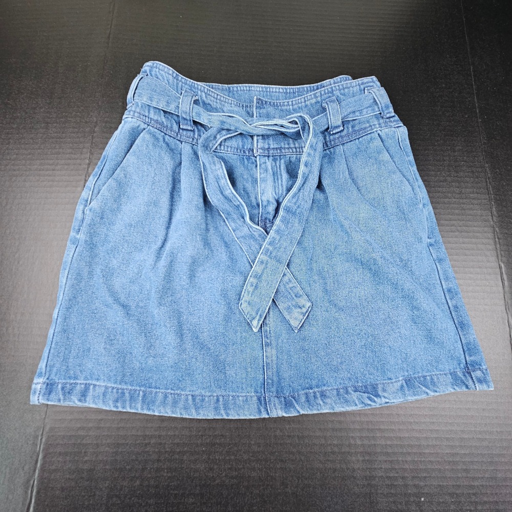 Vero Moda VMKATIE High Waisted Paper Bag Denim Skirt Medium Blue Belted Small